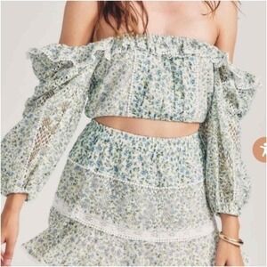 House Of Harlow 1960 Cottagecore Floral Long Sleeves Ruffle Two Piece Set Medium